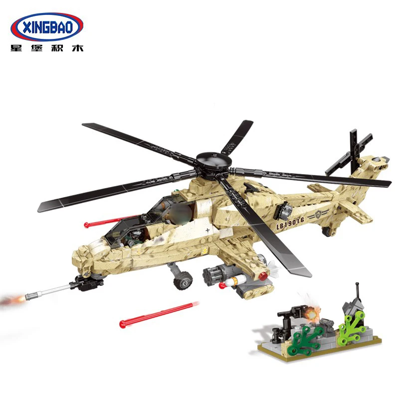 kf H144329f86776406daf034180421eb584n XINGBAO 06025 Military Army Series World War 2 Scene The WZ10 Helicopter Set Building Blocks Bricks - XINGBAO Blocks